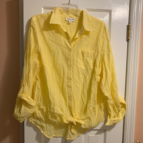 NWOT! Yellow button down tie waist blouse - Picture 1 of 4